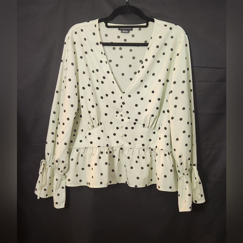 Asos Long Sleeve Polka Dot Blouse In Pistachio Si… - image 3